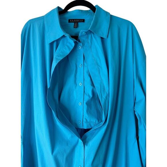 Eloquii Poplin Twofer Shirtdress Front Placket Long Sleeve Mini Size 18 Blue - Picture 8 of 16